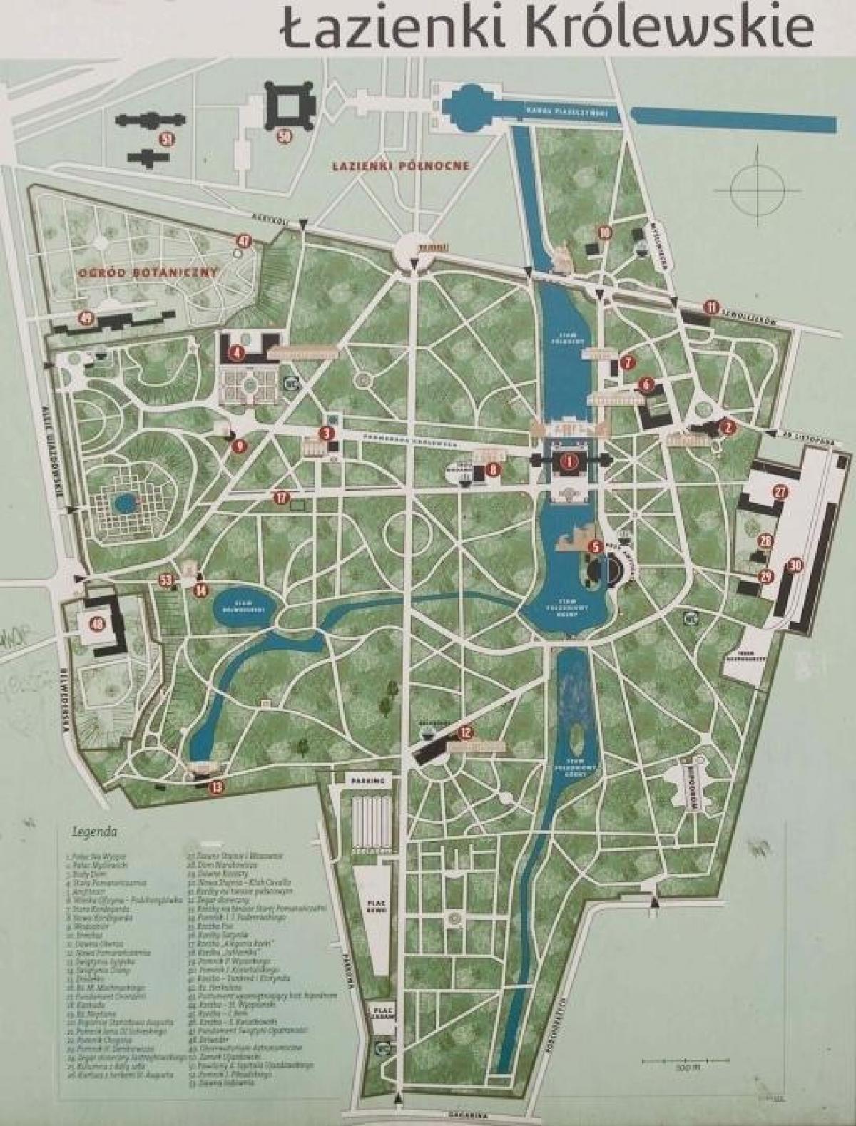 lazienki park Varšavas karte
