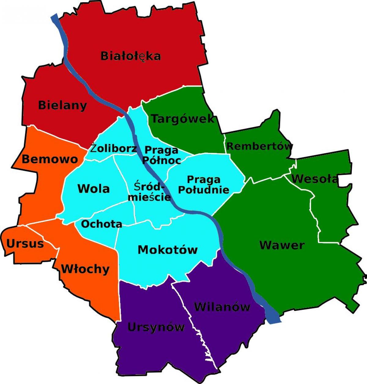 Karte Varšavas rajonos 