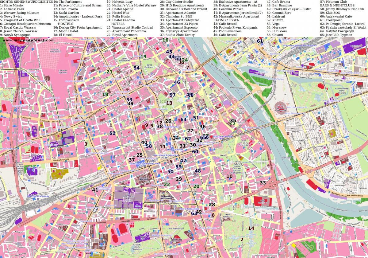 Karte Varšavas pilsētas 