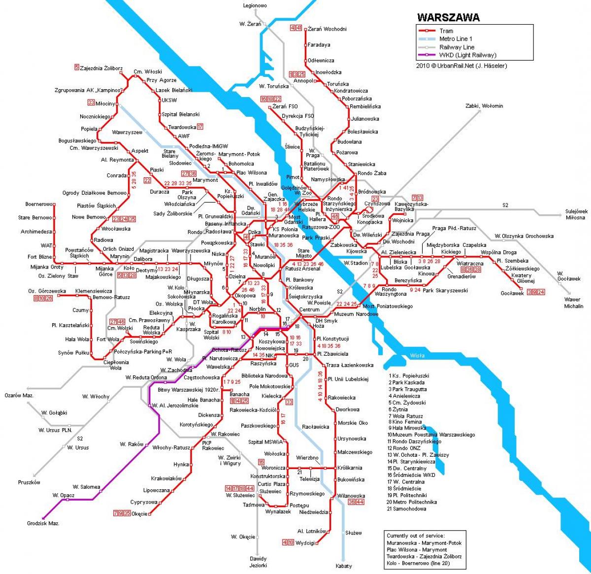 Varšavas vilcienu karte